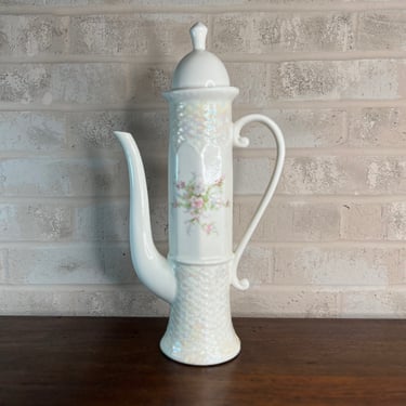 Colorful Iridescent Tea Pot with Hand-painted Design - Extra Tall Ceramic 