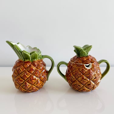 Pineapple Pitcher & Creamer Homemade Ceramic Mold Vintage 1970s 