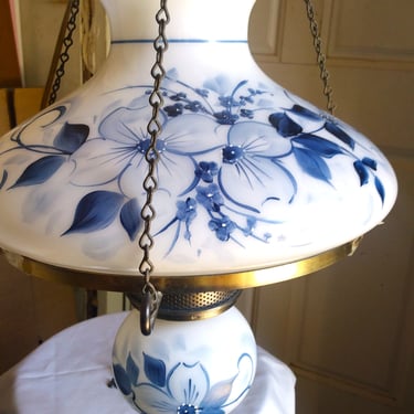 VINTAGE Country Farmhouse Hanging Chandelier, Blue and White Lamp, Home Decor 