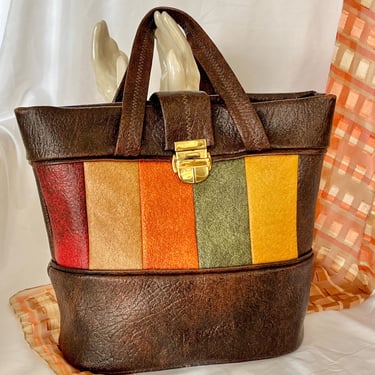 Vintage Purse, Vegan Faux Leather Handbag, Bucket Bag, Earth Tones, Pin Up, Rockabilly, 60s 70s 