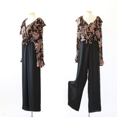 Liz Claiborne wide leg pants | Vintage 90s Black high waist chiffon palazzo pants 