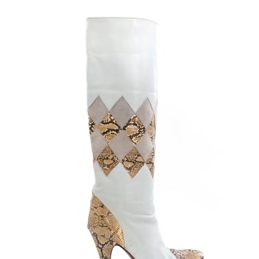 Snakeskin Patchwork Leather Boots