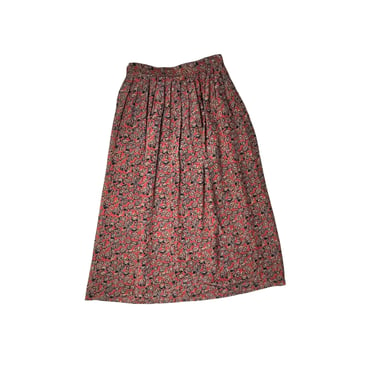 Vintage Royal Silk Burgundy Secretary Moths Pattern Skirt, Size 6 