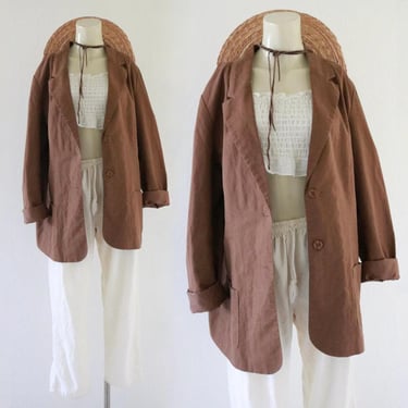 walnut linen jacket - m - vintage 90s y2k brown womens size medium light lightweight summer fall prep school academia library jacket 