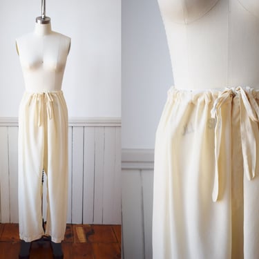 Vintage 1940s Silk Lounge Pants from Saks | M/L  | 40s Natural Silk Relaxed Fit Pajama Pants with Drawstring Waist 
