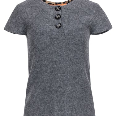 Tory Burch - Grey Short Sleeve Wool Shirt w/ Logo Buttons Sz XS