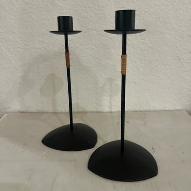 Danish modern Pair of Laurids Lonborg Candle Holders Metal &amp; Cane