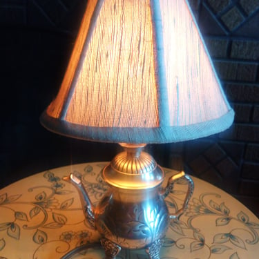 VINTAGE Silver Teapot Lamp 