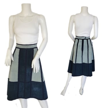 1970's Blue Suede Patchwork Knit A -Line Skirt I Sz Med I Ms Today 