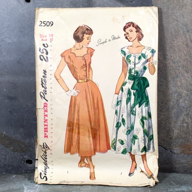 1948 Simplicity #2509 Dress Pattern | Size 14/Bust 32" | COMPLETE Cut Pattern in Original Envelope | FREE SHIPPING 