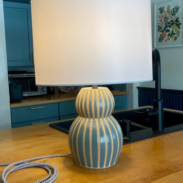 Made to Order Lamp - Slate Blue and Beige Striped 
