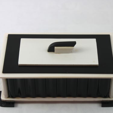 Art Deco Early Plastic English Perspex Box Black White Pink 