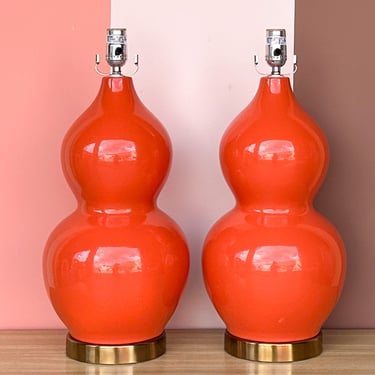 Pair of Blood Orange Gourd Lamps