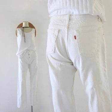 Levi's sf207 button fly jeans - 25 - vintage 70s 80s white denim Levi womens straight leg pants 
