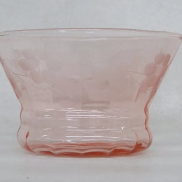 Pink Depression Glass Etched Flowers Small Dessert Fruit Sherbet Cup Bowl 3517B