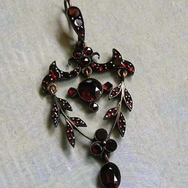 Antique Victorian Bohemian Garnet Lavaliere Pendant, Old Garnet Pendant, Bohemian Garnet Pendant Necklace (#4635) 