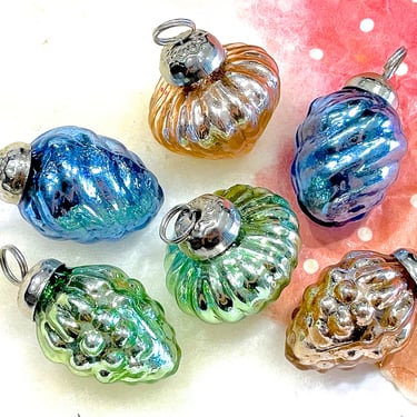 VINTAGE: 6pc - Small Thick Mercury Ornaments - Mid Weight Kugel Style Ornaments - Unique Find - SKU 