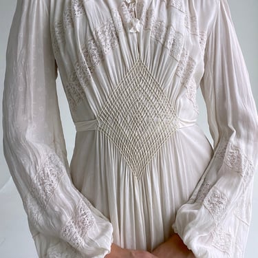 1930's Cream Silk Long Balloon Sleeve Dress