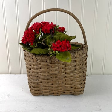 Hand woven traditional reed basket - square base - 1980s vintage 