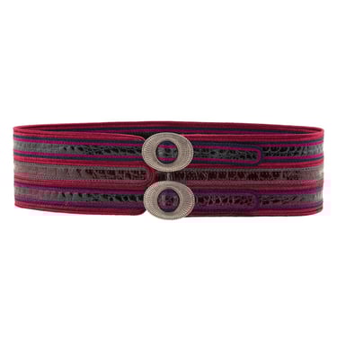 Emanuel Ungaro 1980s Passementerie & Embossed Leather Vintage Wide Waist Belt Sz S 