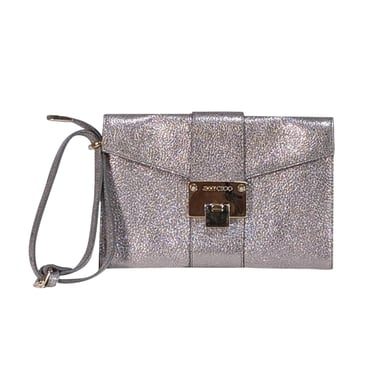 Jimmy Choo - Silver Metallic Pebbled Leather Wristlet Clutch