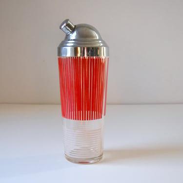 Vintage Red and White Stripe Glass Cocktail Shaker, Retro Barware, 1960s 