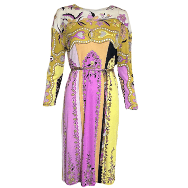 Pucci 1960s Floral Pastels Silk Jersey Dress w/ Belt