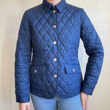 LL Bean Signature Navy Blue Quilted Puffer Snap Front Preppy Jacket Sz 4 