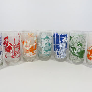 Mid Century Set of 7 Musical Big Top Tumblers Glasses -  Big Top Peanut Butter Song Music Glassware 
