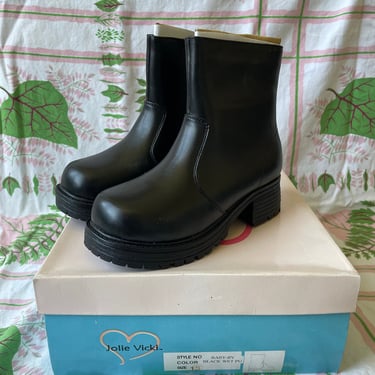 DEADSTOCK 2000s Black Platform Leather KIDS Boots Multiple Sizes 