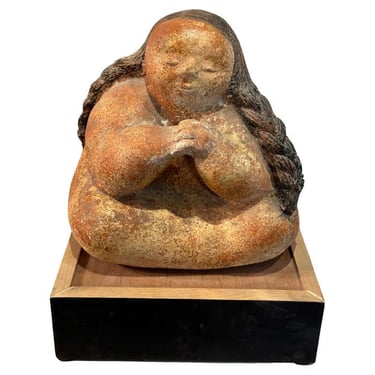Patinated Stone of a Meditating Girl in Pyrophyllite Stone
