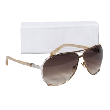 Christian Dior - Gold Aviator Sunglasses w/ Brown Lenses