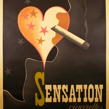 A.M. Cassandre Sensation Cigarettes 1939 Vintage Lithograph Art Deco Poster 