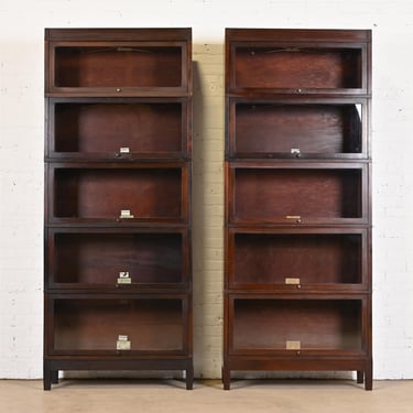 Antique Globe Wernicke Arts &#038; Crafts Mahogany Five-Stack Barrister Bookcases, Pair