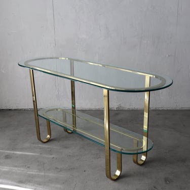 1980's Brass and Glass Racetrack Console Table Bar 