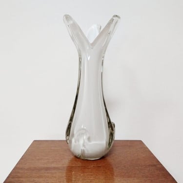 Vintage Glass Vase | White Vase | Mid-cenury Modern | Fabrika stakla | Prokuplje | Yugoslavia | 70s | 