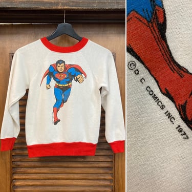 Vintage 1970’s Dated 1977 Superman DC Comics Mod Glam Pop Art Sweatshirt, 70’s Superhero, 70’s Comic Book, Vintage Clothing 