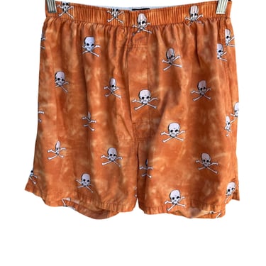 Nautica Jeans Co Vintage Wash Mens Orange Skull Crossbones Cotton Boxer Shorts M