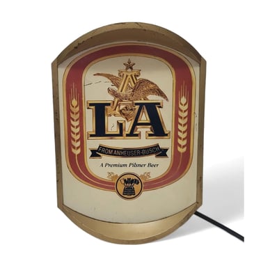 1980s Vintage LA Beer Lighted Sign, 1984 Anheuser Busch Light, Premium Pilsner, Collectible Breweriana, Mancave Bar Tavern Decor 