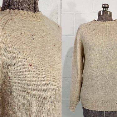 Vintage Loch Leisure Wool Sweater Ski Pullover Raglan Sleeves 70s 1970s Long Sleeve Knit Twin Peaks Speckled Ivory Cream Hygge Medium Large 