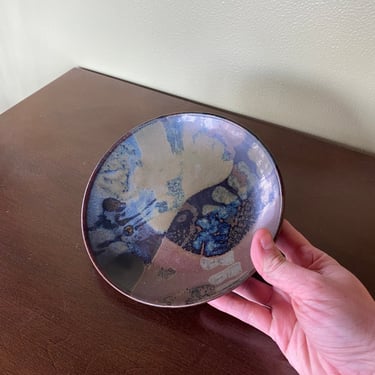 Handmade Megan Dull Sisters of Notre Dame Abstract Glaze Blue Brown Green Catchall Organic Ceramic Pottery Tray 