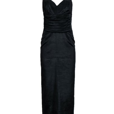 Nicole Miller - Black Cotton Blend Textured Column Gown w/ V-Neckline Sz 10
