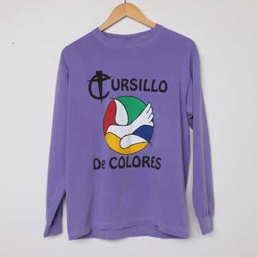 vintage LAVENDER color block 1990s long sleeve cursillo de colores t-shirt -- size medium 