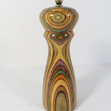 Vintage Mr. Dudley Laminate Wood Salt and Peppermill - Colorful Laminate Striped Wood Salt & Pepper 