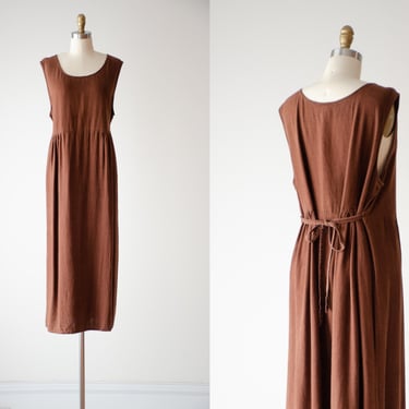 brown linen dress | 90s vintage minimalist oversized long linen maxi dress 