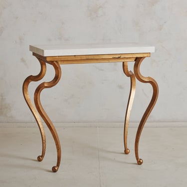 Bronze Console Table with Travertine Top, France 20th Century