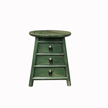 Chinese Distressed Light Green Round Top Drawers Wood Stool Table ws3053E 