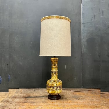 Monumental Yellow Bitossi Style Table Lamp with Original Shade Vintage Mid-Century Italian Modern Lighting 