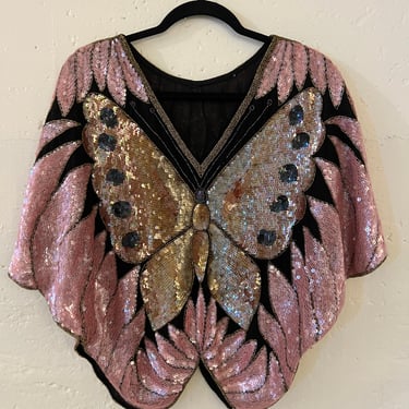 Vintage 1980s 100 percent silk sequin butterfly blouse 