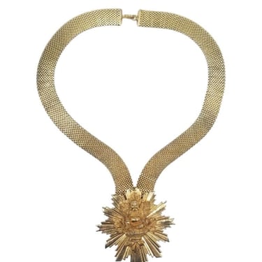 Rare Mid Century Nettie Rosenstein Gold Sunburst Buddah Necklace 